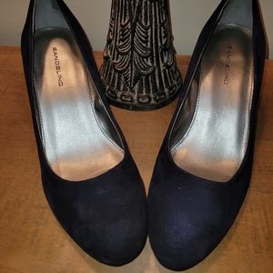 Navy blue suede wedge